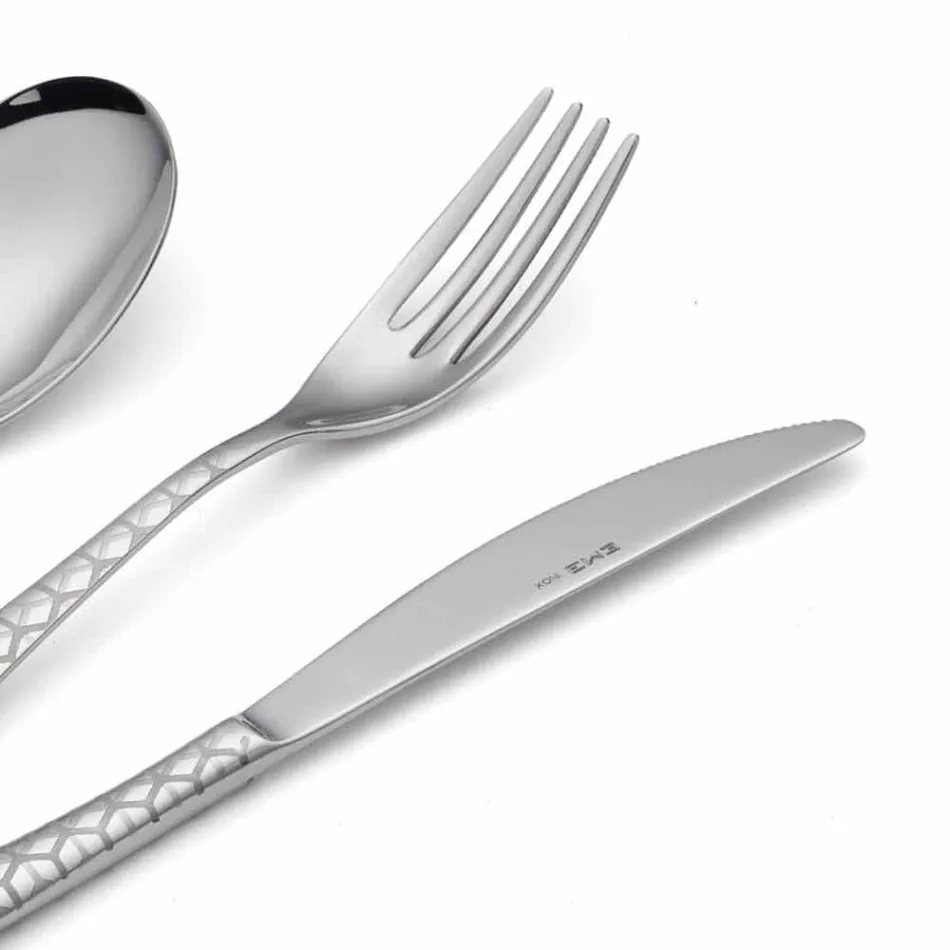 Polished Stainless Steel Cutlery Set with Design Decoration 24 Pieces - Ghiotto Viadurini
