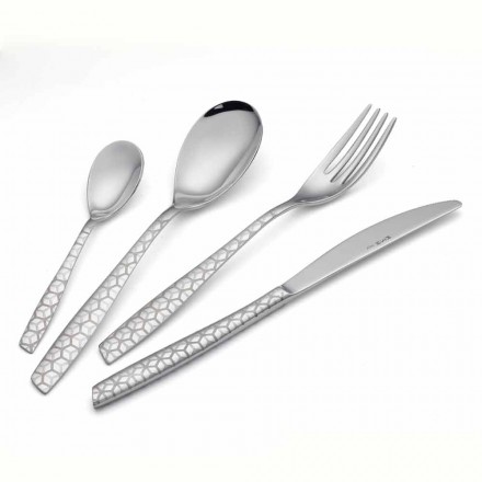 Polished Stainless Steel Cutlery Set with Design Decoration 24 Pieces - Ghiotto Viadurini