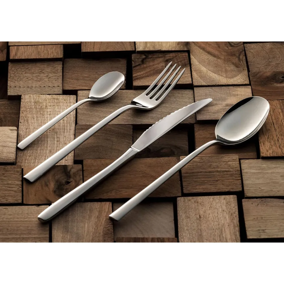 Square Design Polished Stainless Steel Cutlery Set 24 Pieces - Bumbun Viadurini