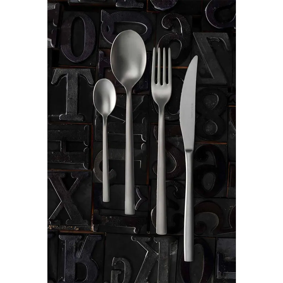 Cutlery Set in Sandblasted Stainless Steel 24 Pieces of Elegant Design - Ronfo Viadurini