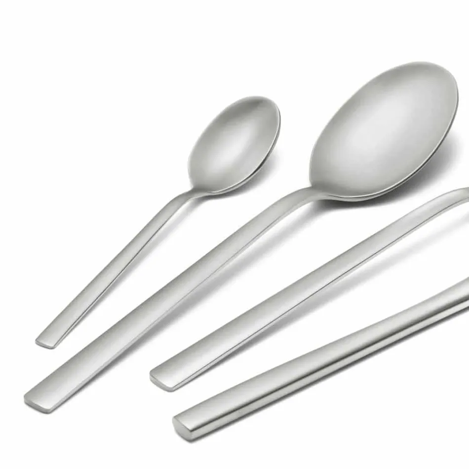 Cutlery Set in Sandblasted Stainless Steel 24 Pieces of Elegant Design - Ronfo Viadurini
