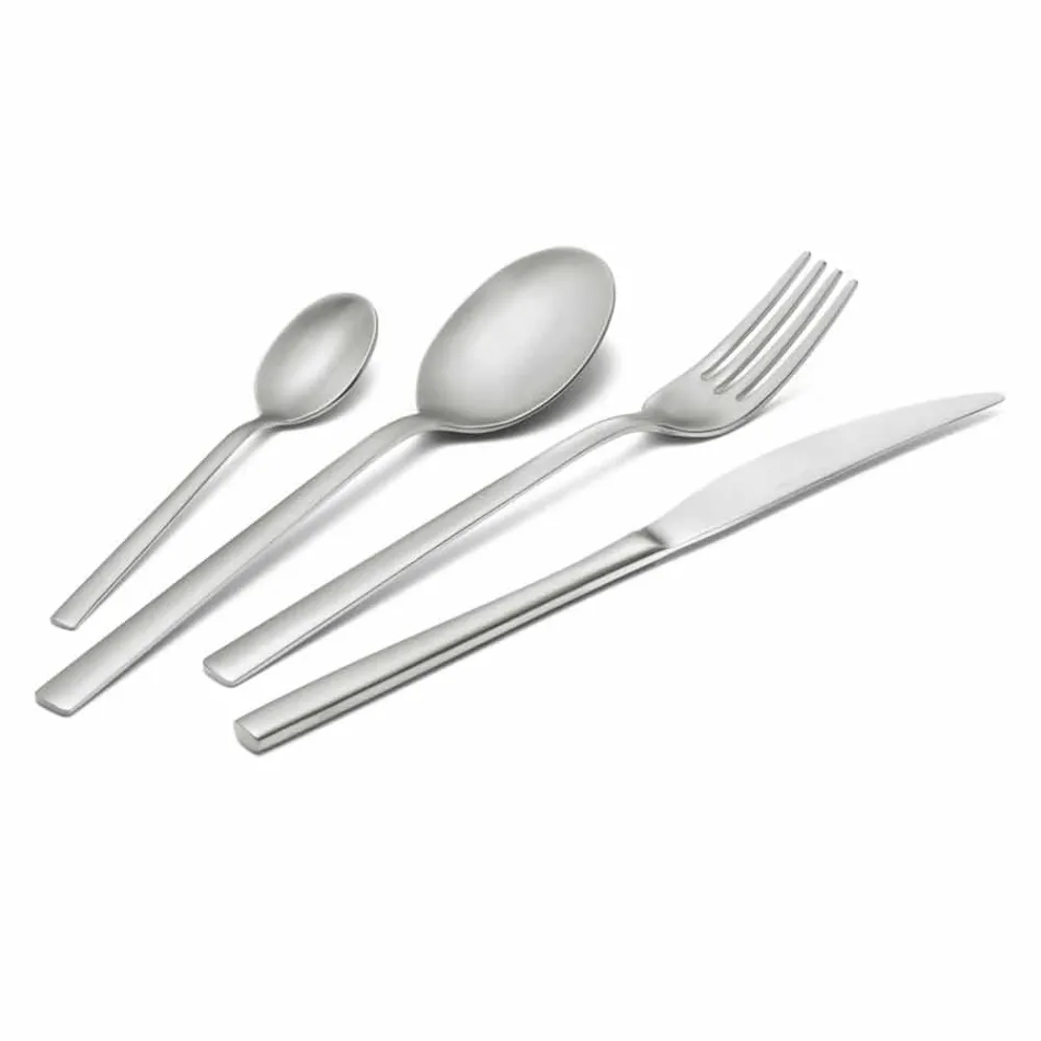 Cutlery Set in Sandblasted Stainless Steel 24 Pieces of Elegant Design - Ronfo Viadurini