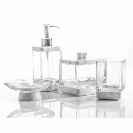 Modern bathroom accessories set in Calacatta marble and Carona glass Viadurini