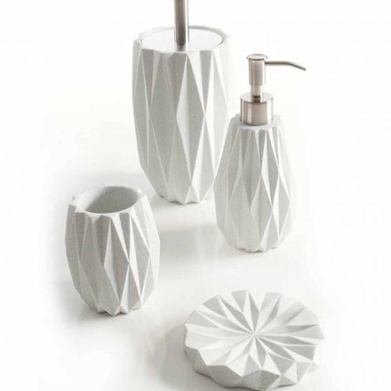 Modern bathroom accessories set in white resin Levice Viadurini
