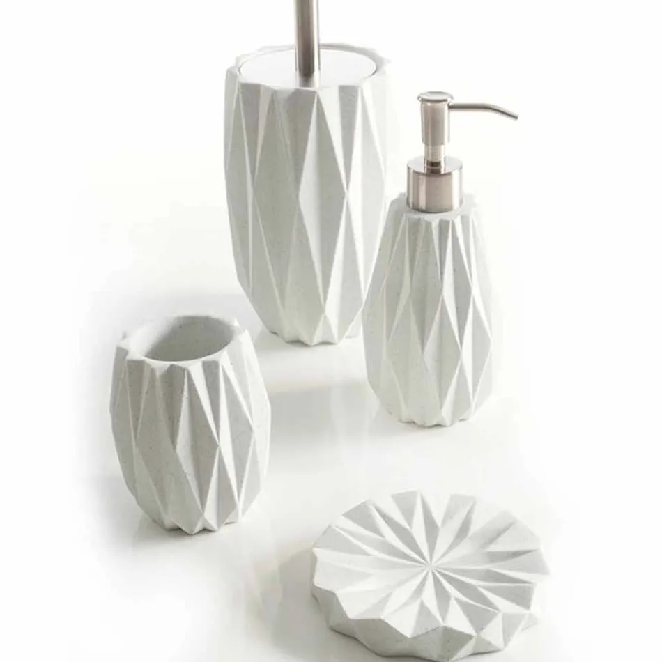 Modern bathroom accessories set in white resin Levice Viadurini