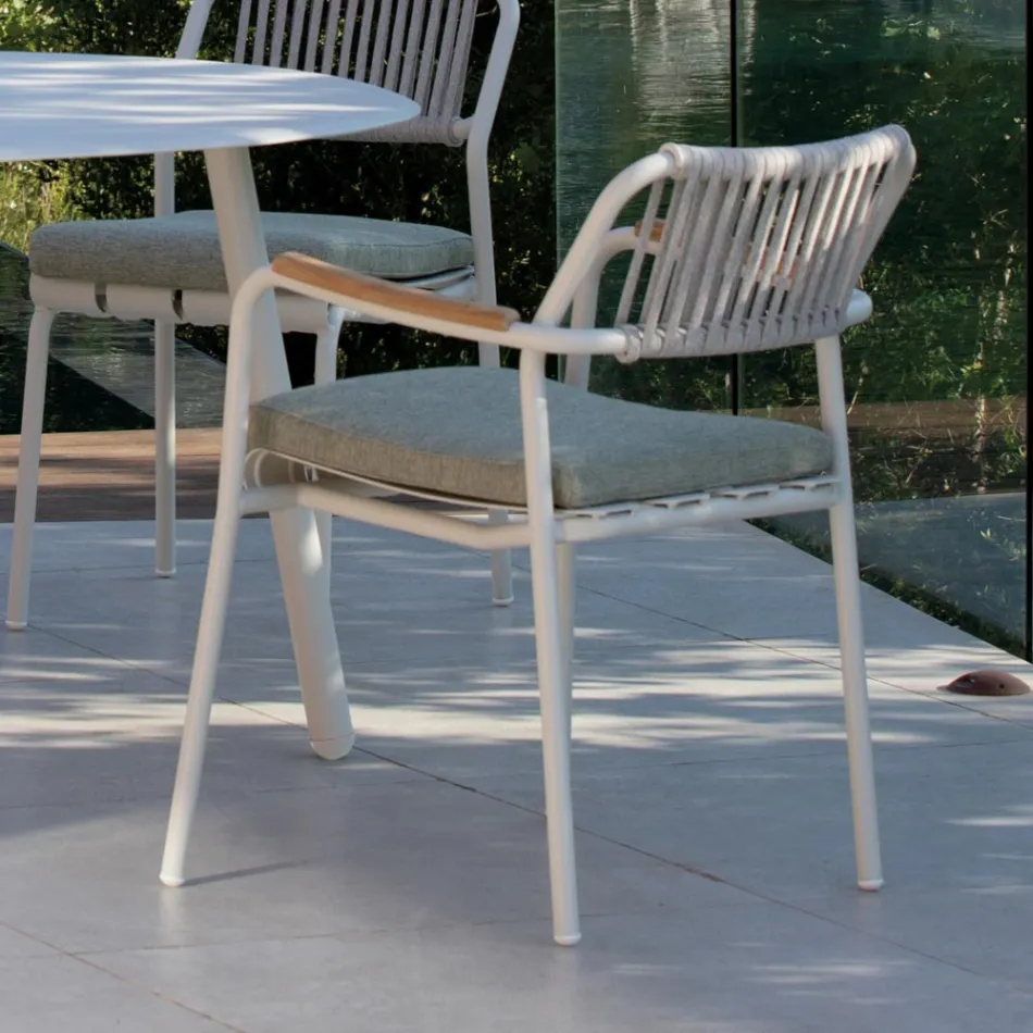 Set of 2 Aluminium Garden Armchairs and Rope Backrest - Resplendent Viadurini
