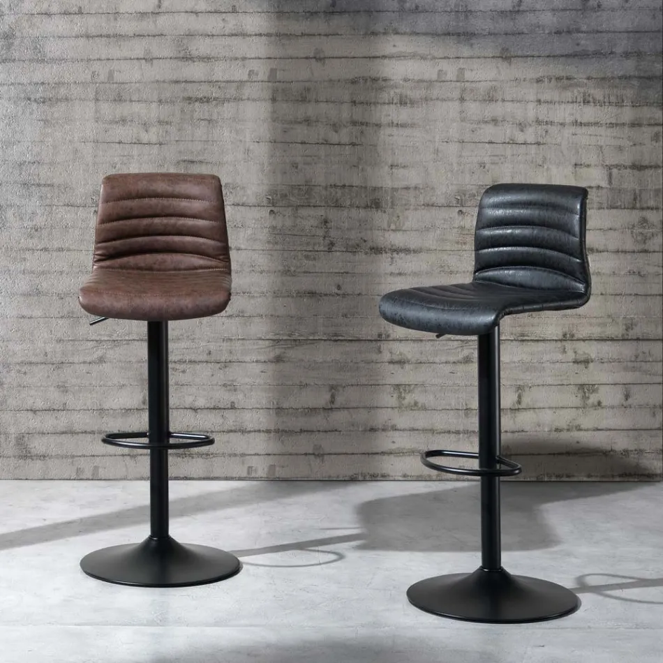 Set of 2 Bar Stools in Synthetic Leather and Steel - Potassium Viadurini