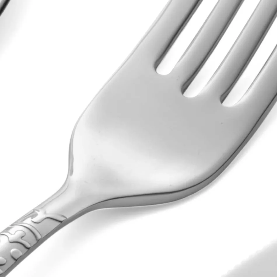 Set of 24 cutlery in polished steel with engraving Made in Italy - Nara Viadurini