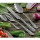 Set of 24 cutlery in polished steel with engraving Made in Italy - Nara Viadurini