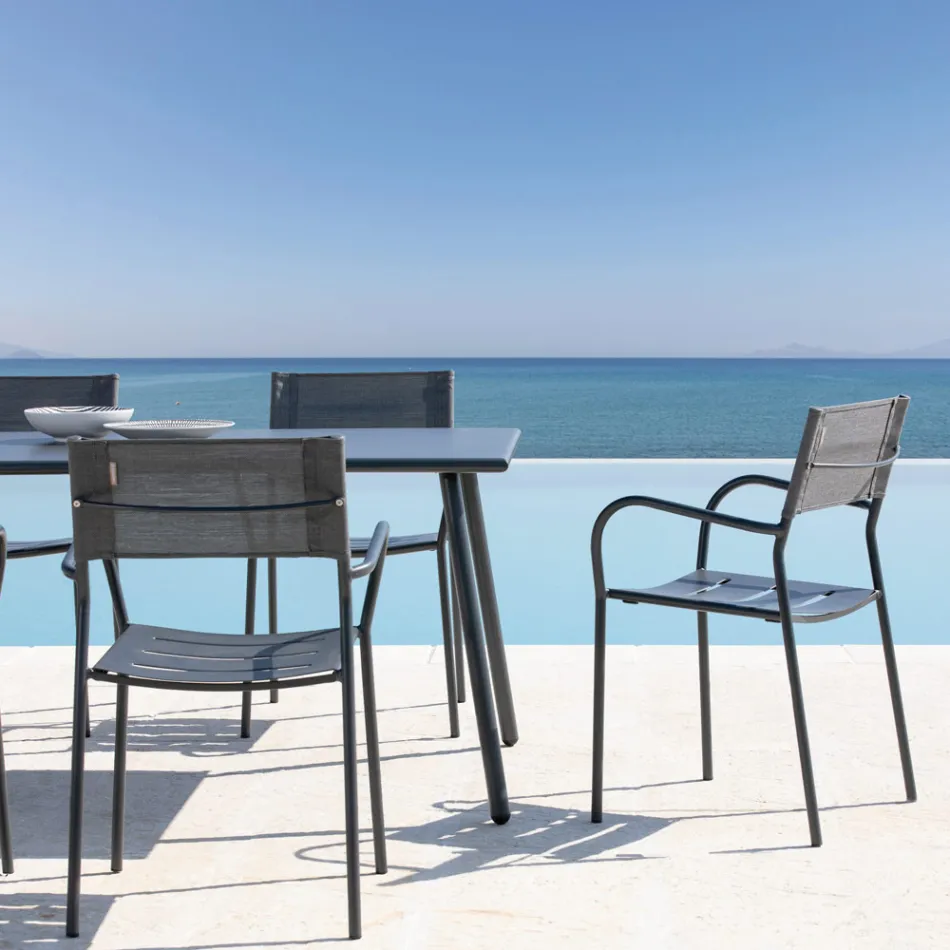 Set of 4 Galvanized Metal and Batyline Garden Chairs - Prestigio Viadurini