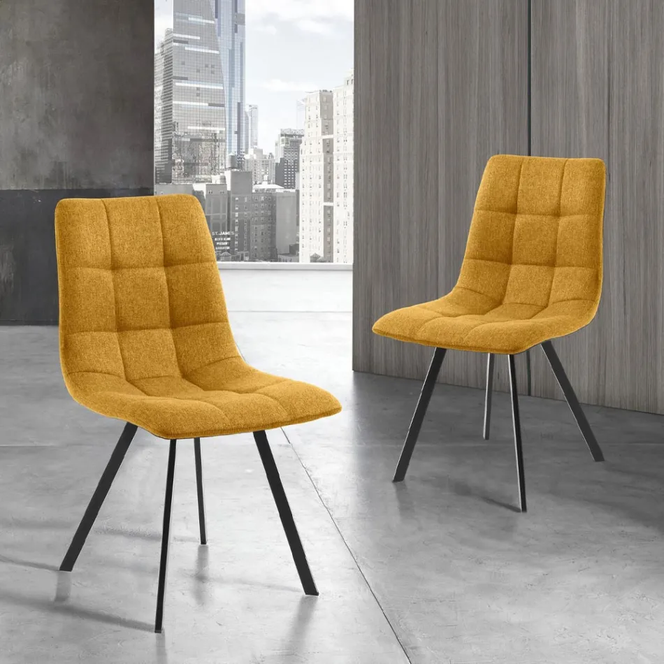 Set of 4 Padded and Fabric Upholstered Dining Chairs - Chimera Viadurini