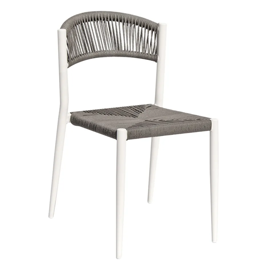Set of 4 Aluminum and Colored Twist Wicker Chairs - Tavira Viadurini