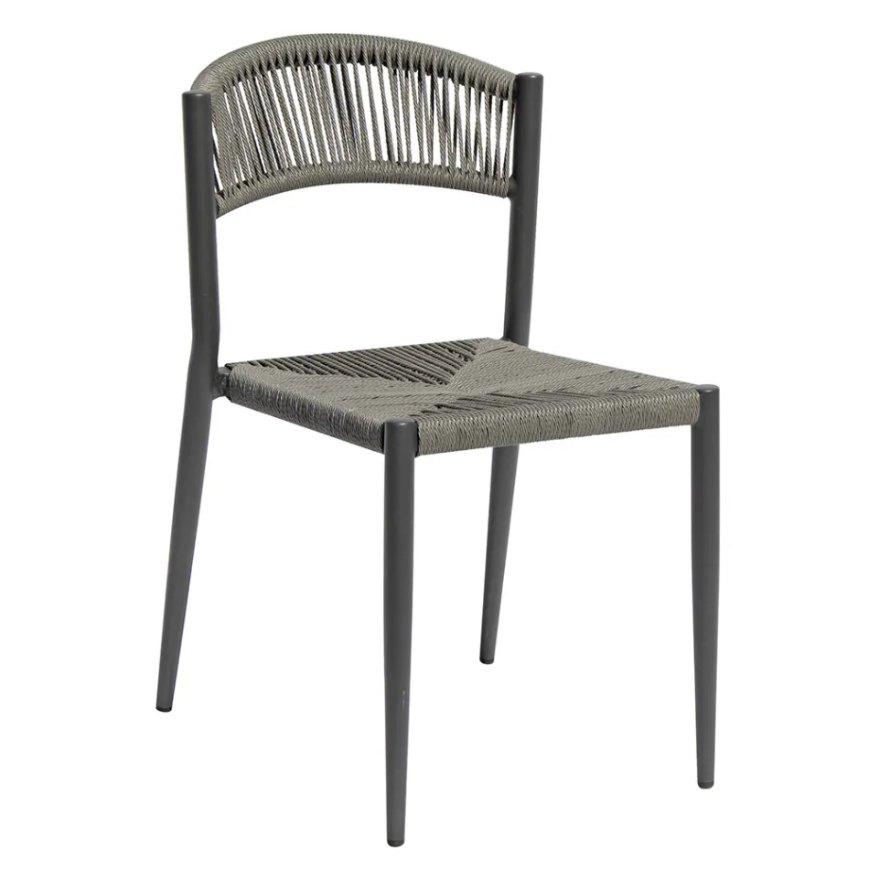 Set of 4 Aluminum and Colored Twist Wicker Chairs - Tavira Viadurini