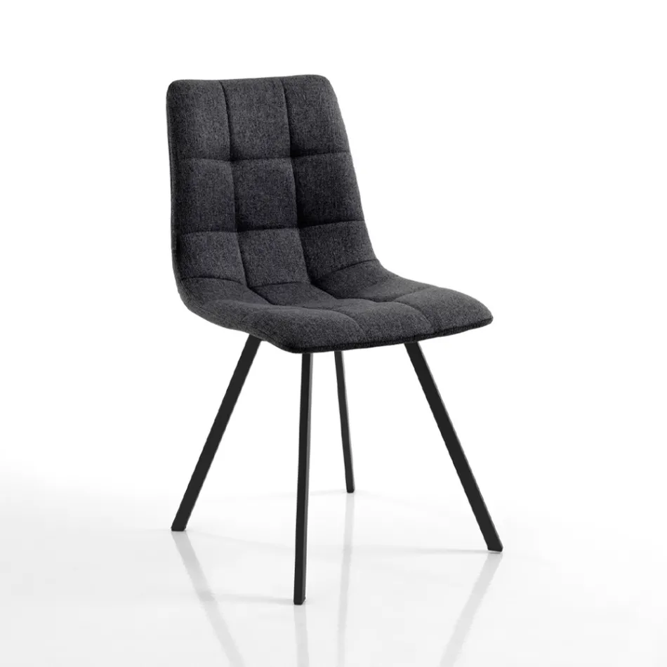 Set of 4 Chairs in Anthracite Fabric and Black Steel - Anthracite Viadurini