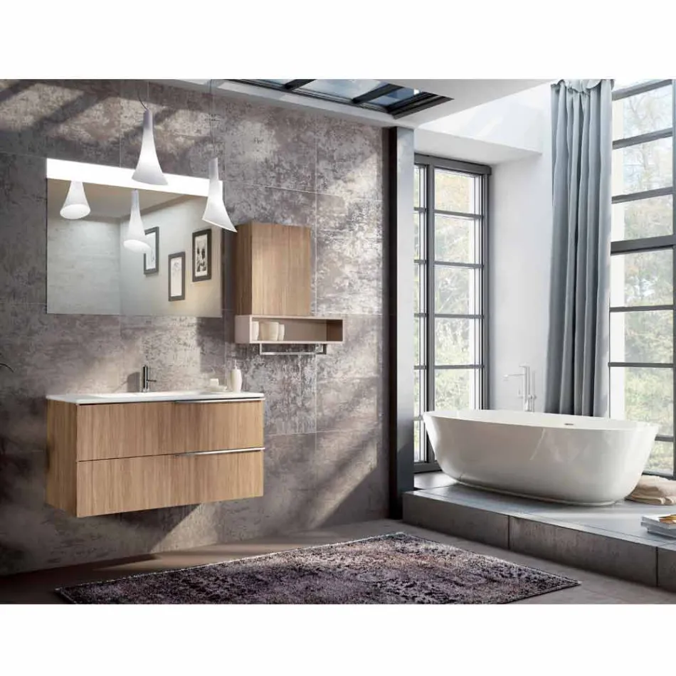 Set of wooden bathroom furniture suspension design made in Italy Cesena Viadurini
