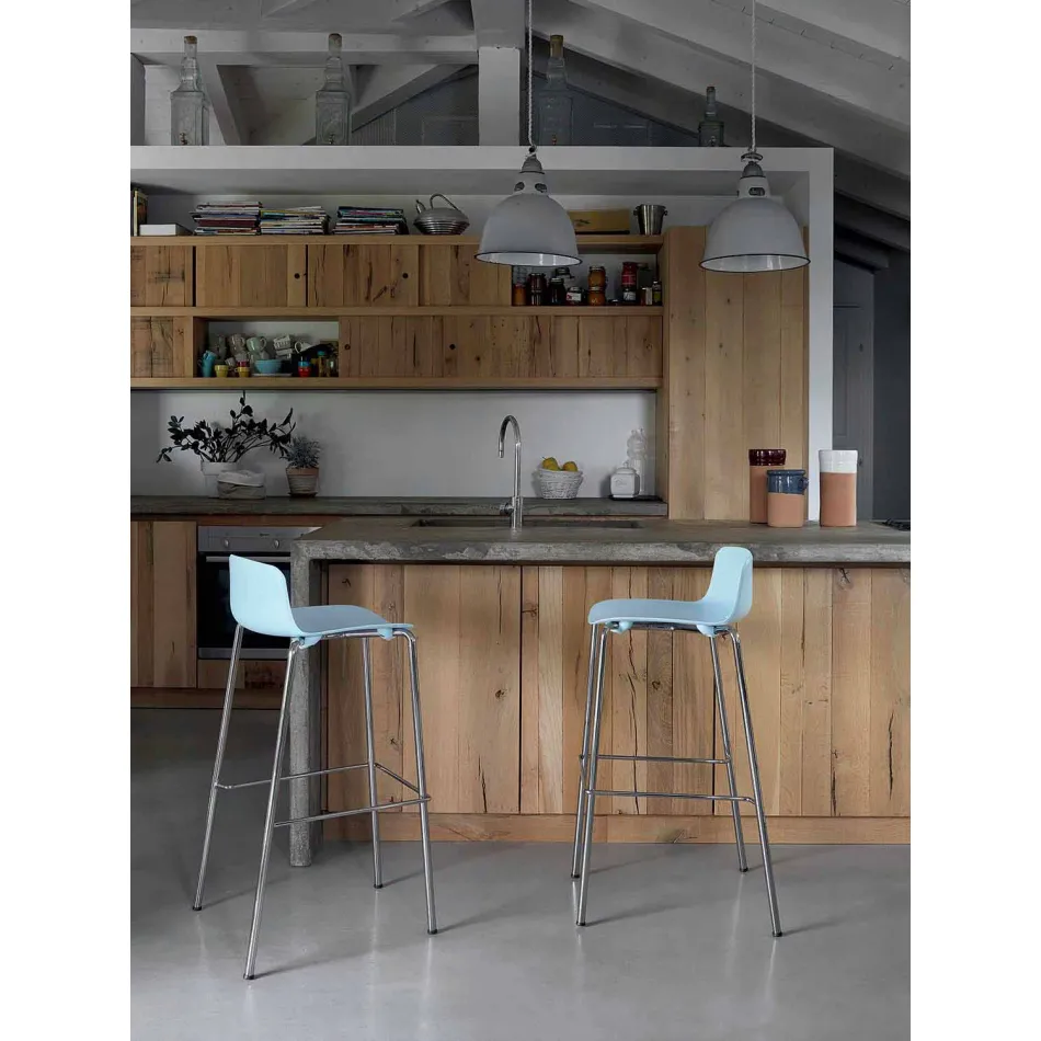 High Stool, 2 Pieces, in Metal and Polypropylene Made in Italy - Christabel Viadurini