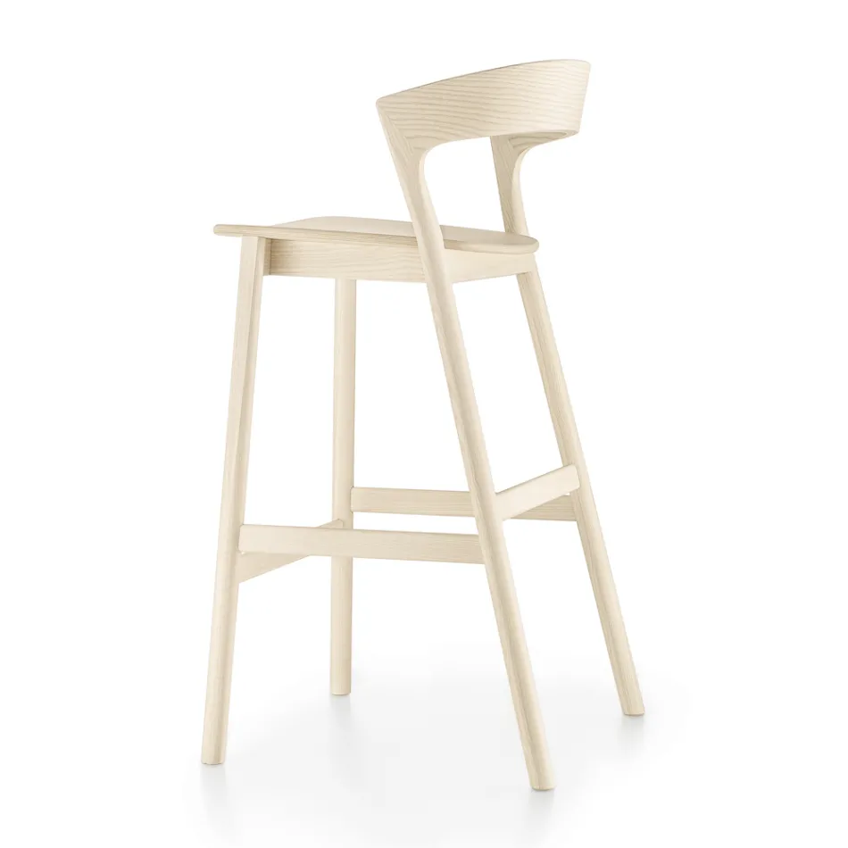 High Kitchen Stool with Ash Wood Structure Made in Italy - Oslo Viadurini