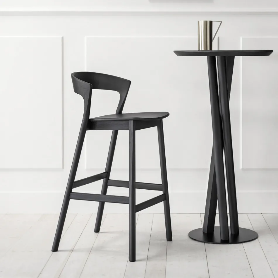 High Kitchen Stool with Ash Wood Structure Made in Italy - Oslo Viadurini
