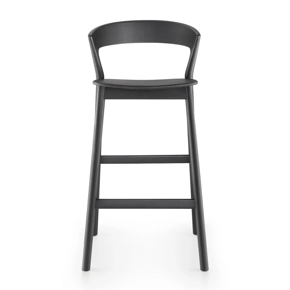 High Kitchen Stool with Ash Wood Structure Made in Italy - Oslo Viadurini