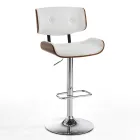 High Kitchen Stool in Synthetic Leather and Plywood - Nebbia Viadurini