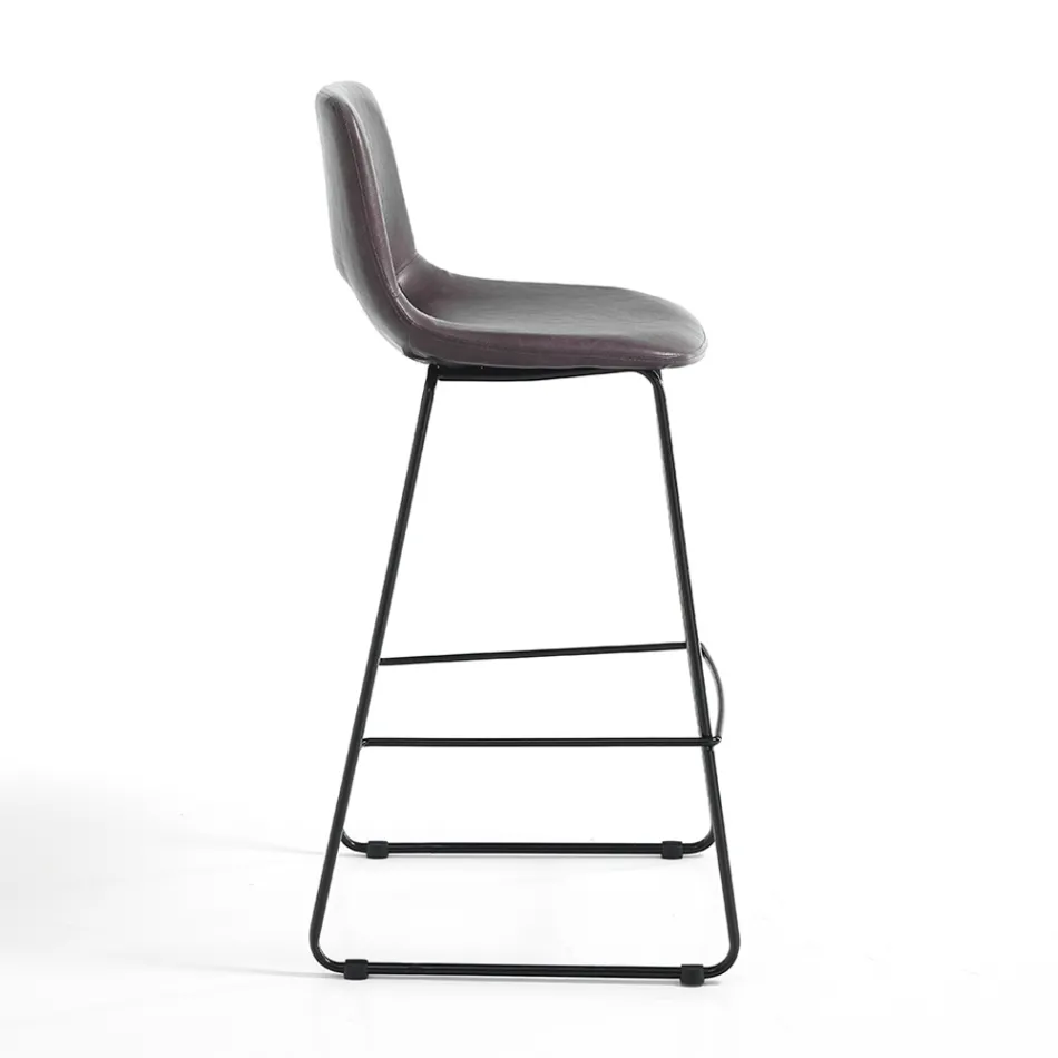 High Kitchen Stool in Synthetic Leather and Black Metal 2 Pieces - Yuri Viadurini