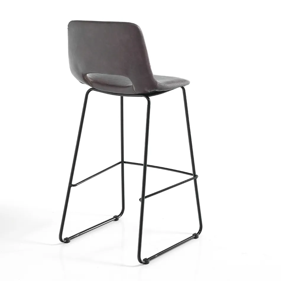 High Kitchen Stool in Synthetic Leather and Black Metal 2 Pieces - Yuri Viadurini