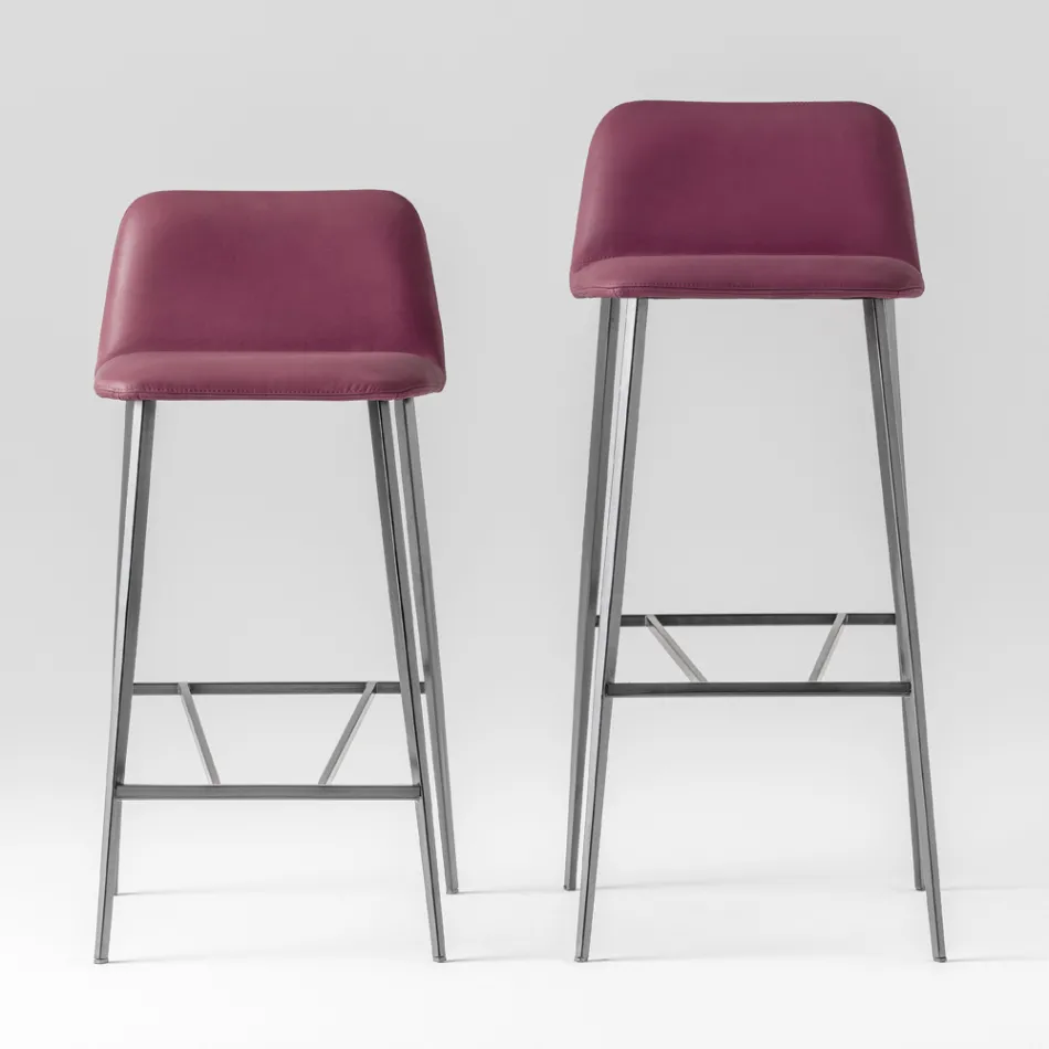 Quality High Stool in Leather with Metal Base Made in Italy - Molde Viadurini