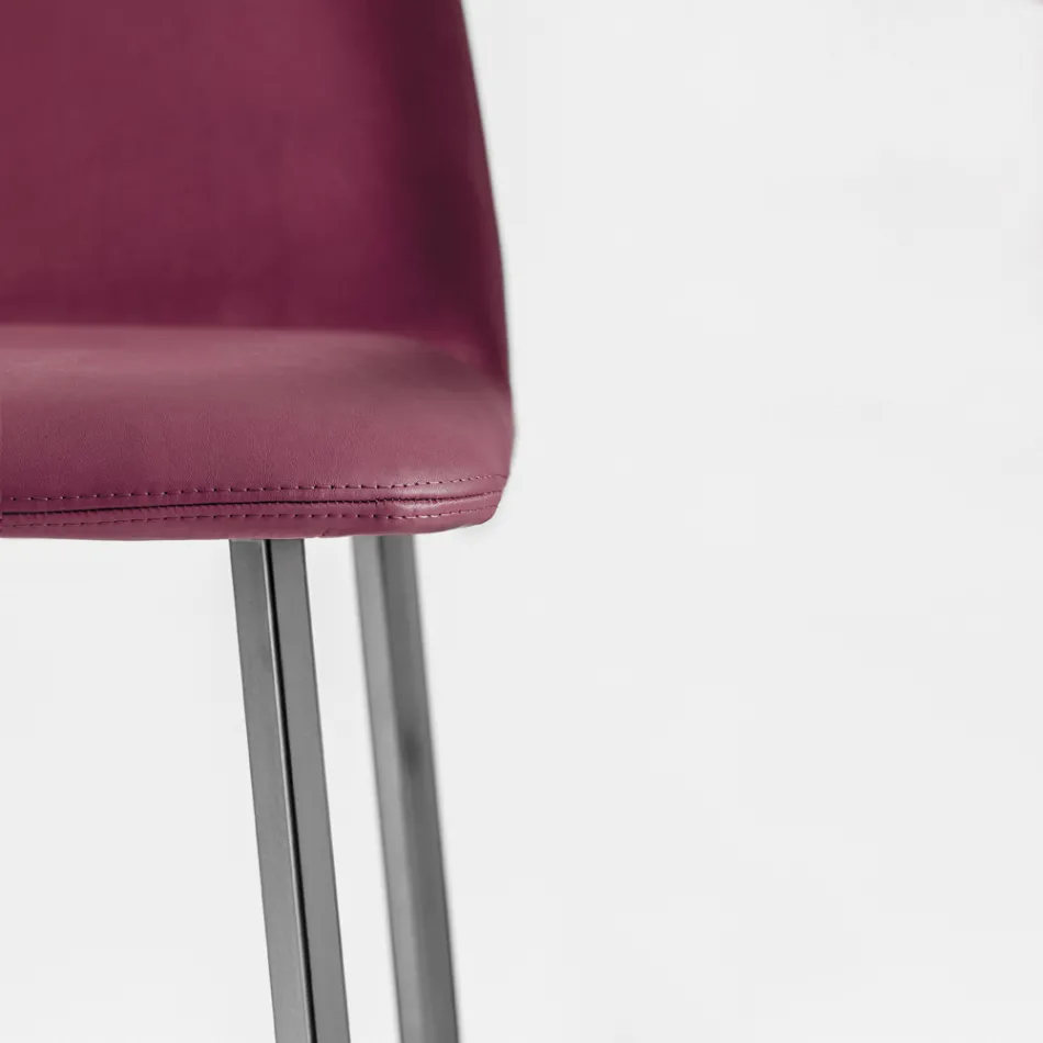 Quality High Stool in Leather with Metal Base Made in Italy - Molde Viadurini