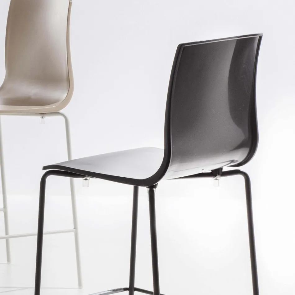 High Stackable Polypropylene Stool with Metal Base, 2 Pieces - Kiara Viadurini