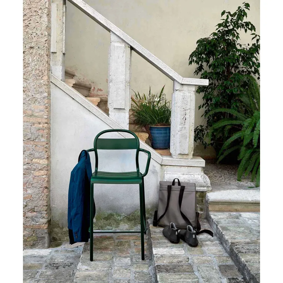 High Outdoor Stool in Aluminium with Armrests Made in Italy - Selima Viadurini