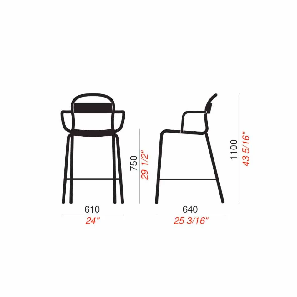 High Outdoor Stool in Aluminium with Armrests Made in Italy - Selima Viadurini