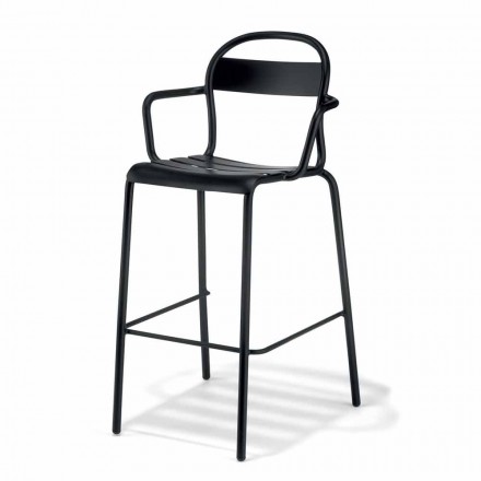 High Outdoor Stool in Aluminium with Armrests Made in Italy - Selima Viadurini