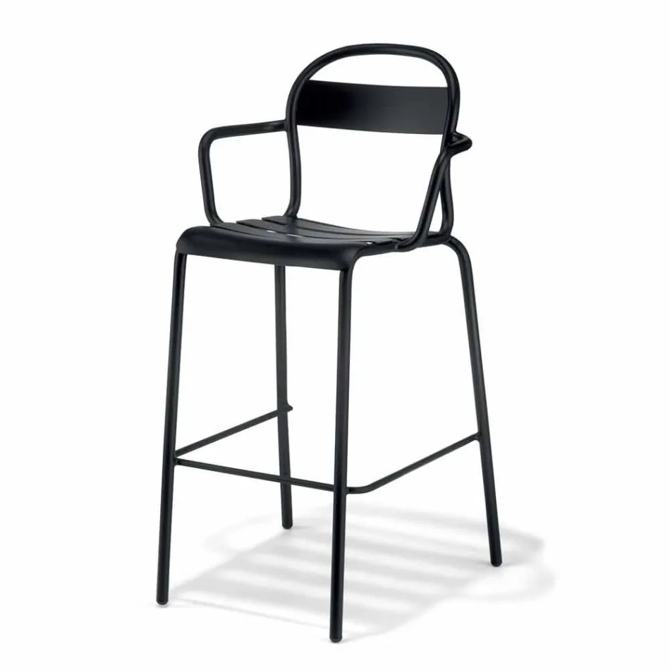 High Outdoor Stool in Aluminium with Armrests Made in Italy - Selima Viadurini