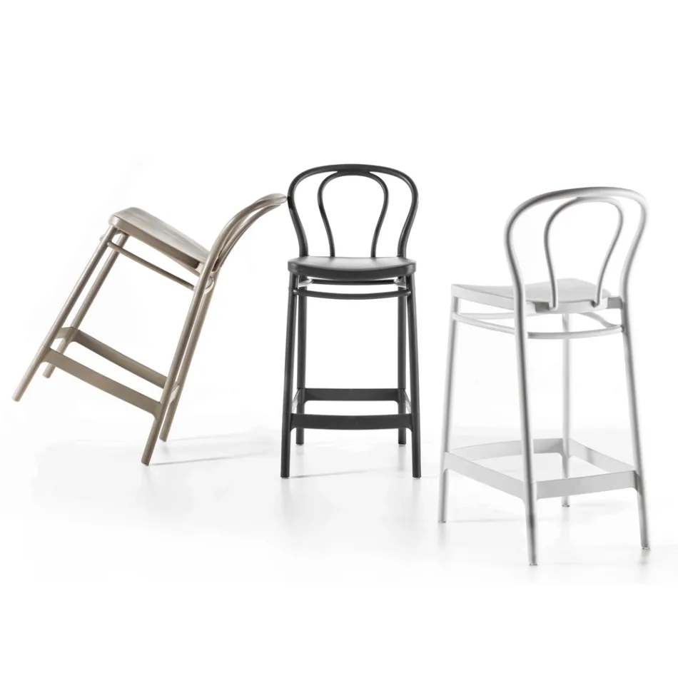 High Polypropylene Stool with Footrest, 4 Pieces - Gaya Viadurini