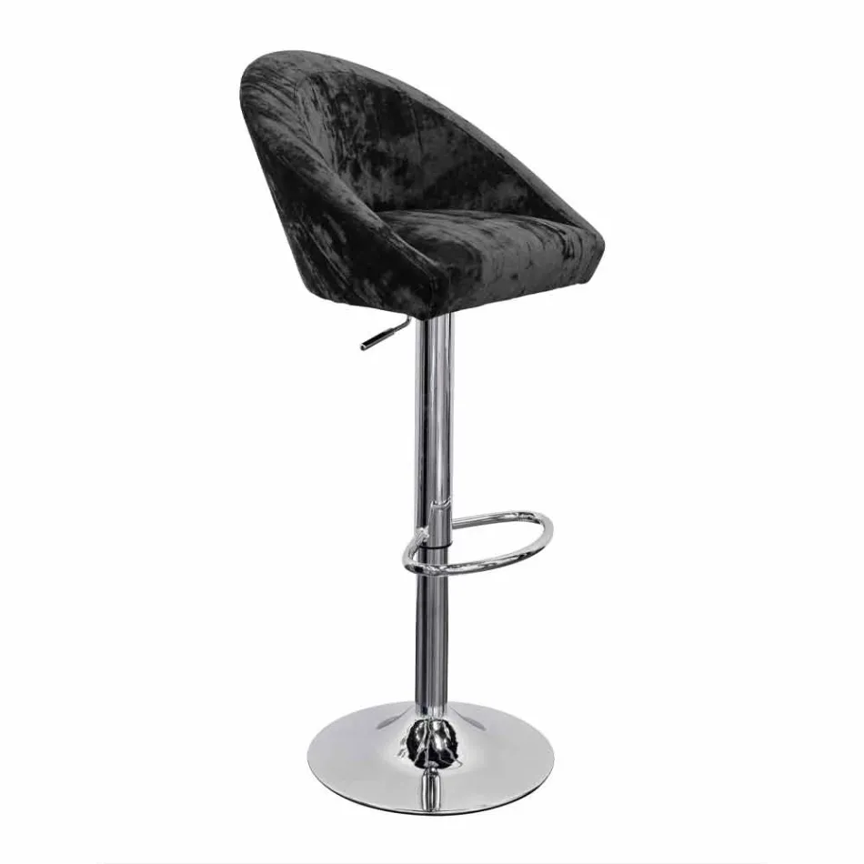 High Stool in Velvet and Steel with Adjustable Lift Made in Italy - Bilbao Viadurini