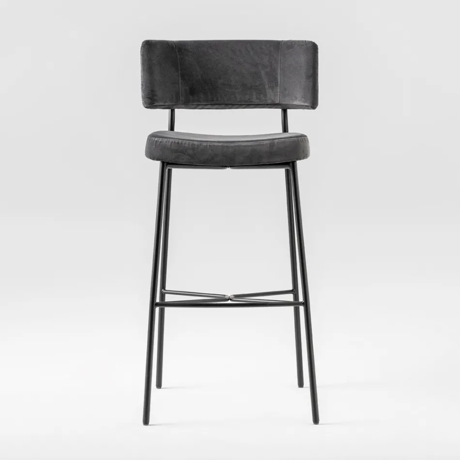 High Quality Stool with Velvet Upholstery Made in Italy - Alaska Viadurini