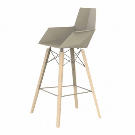 Bar Stool with Armrests in Wood and Plastic Various Colours - Faz Wood by Vondom Viadurini