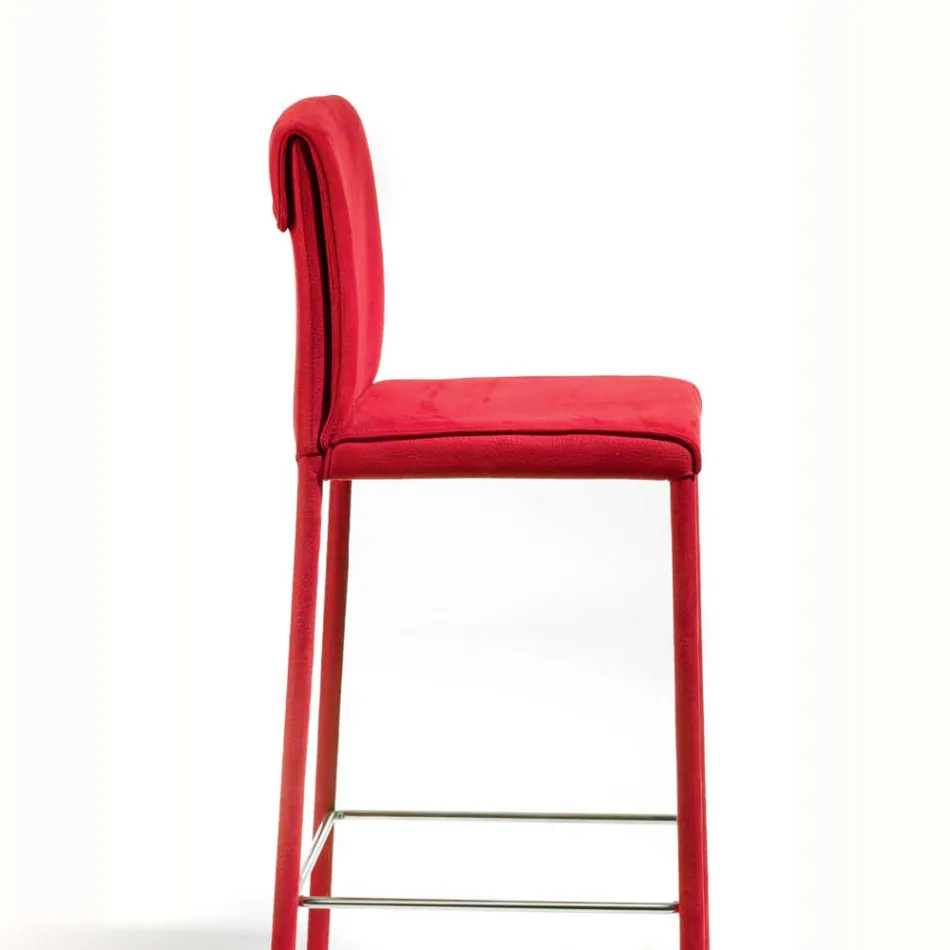 Stool Completely Upholstered in Red Technofiber Made in Italy - Screen Viadurini