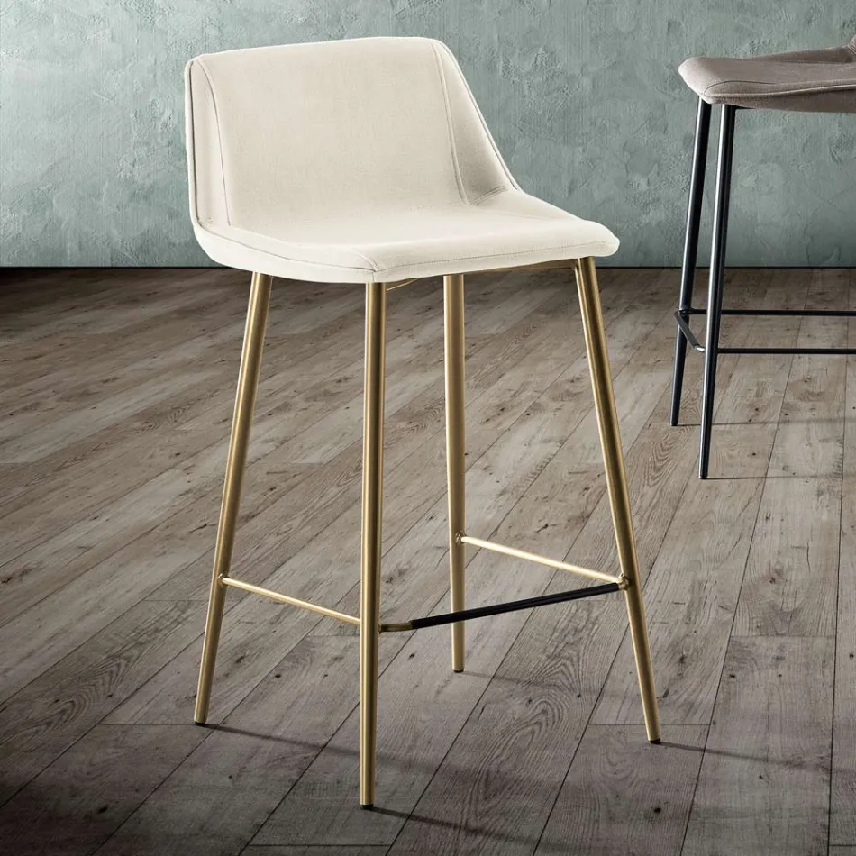 Stool with Metal Legs and Monocoque Fabric Seat Made in Italy - Hinata Viadurini