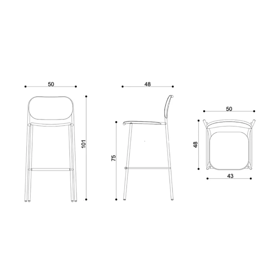 Kitchen Stool in Oak Wood and Metal Made in Italy 2 Pieces - Saffia Viadurini