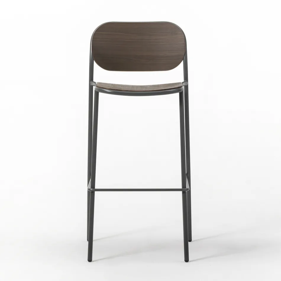 Kitchen Stool in Oak Wood and Metal Made in Italy 2 Pieces - Saffia Viadurini