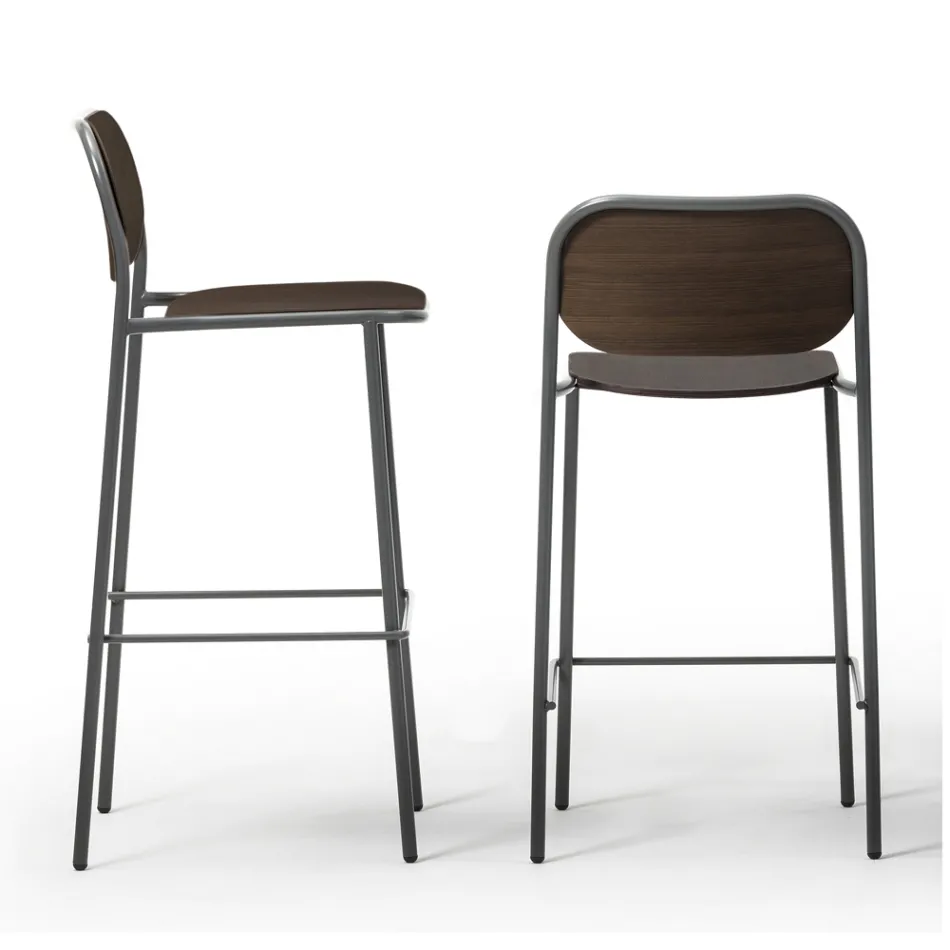 Kitchen Stool in Oak Wood and Metal Made in Italy 2 Pieces - Saffia Viadurini