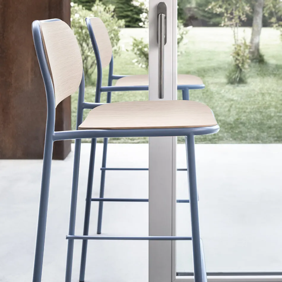 Kitchen Stool in Oak Wood and Metal Made in Italy 2 Pieces - Saffia Viadurini