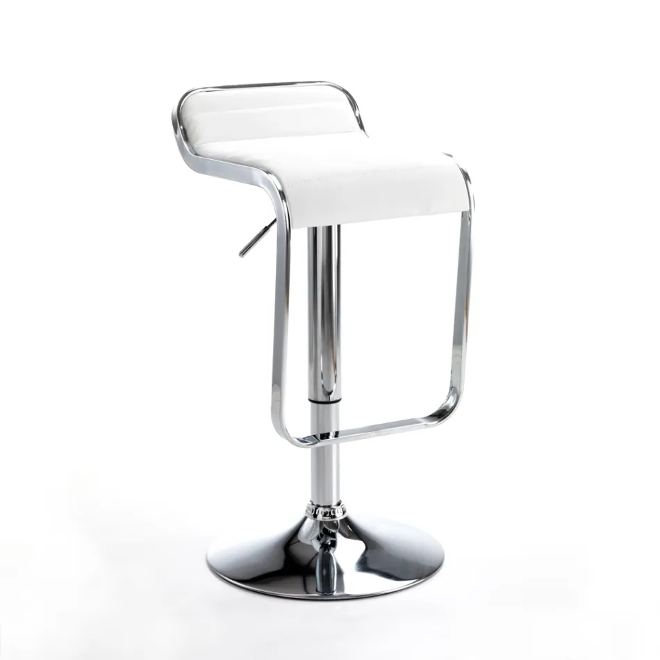 Bar Stool in Synthetic Leather and Metal - Berchelio Viadurini