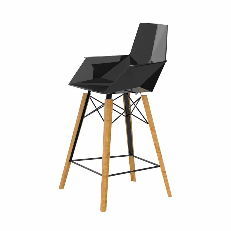 Kitchen Stool with Armrests in Wood and Plastic - Faz Wood by Vondom Viadurini