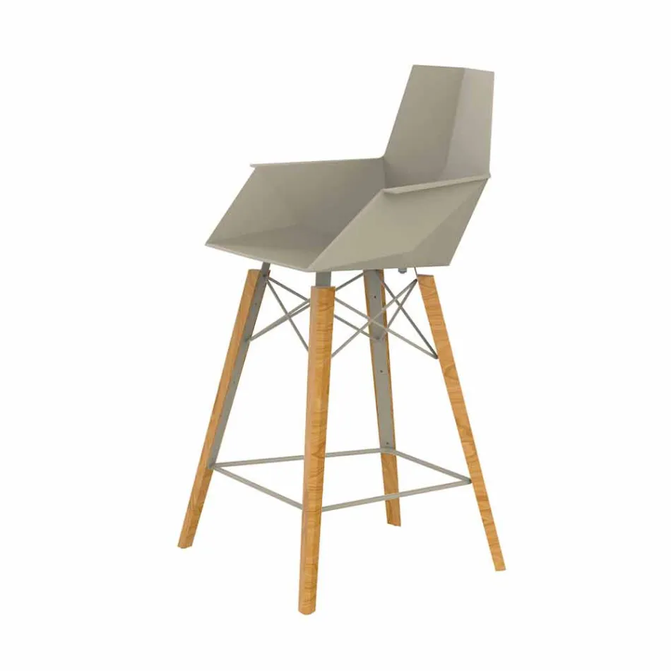 Kitchen Stool with Armrests in Wood and Plastic - Faz Wood by Vondom Viadurini