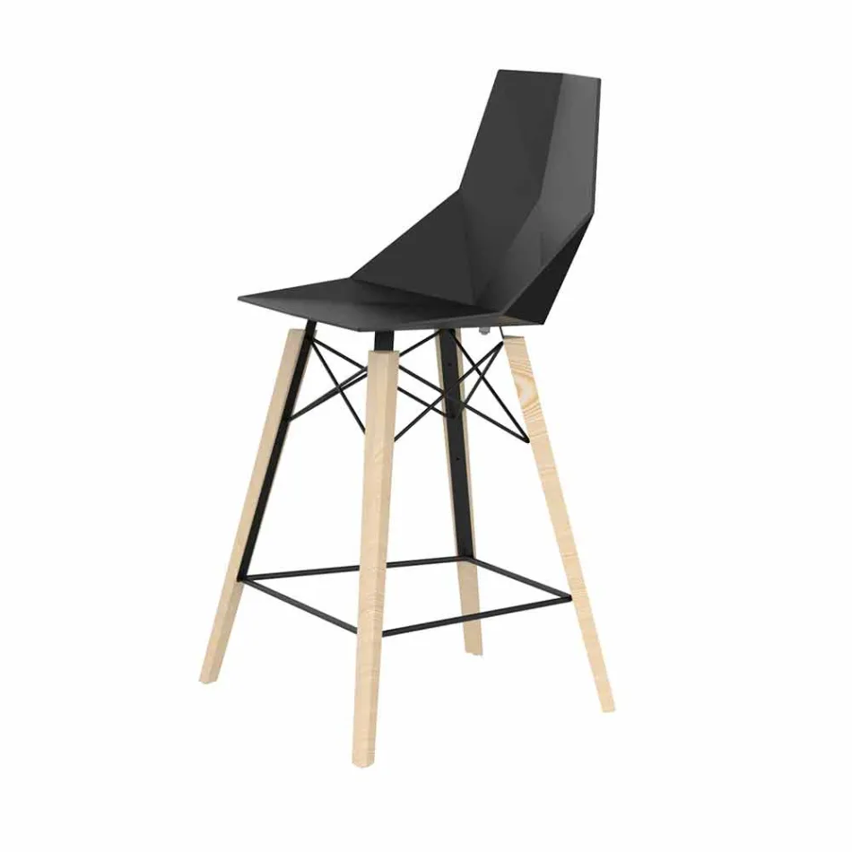 Design Kitchen Stool in Wood and Plastic Various Colours - Faz Wood by Vondom Viadurini