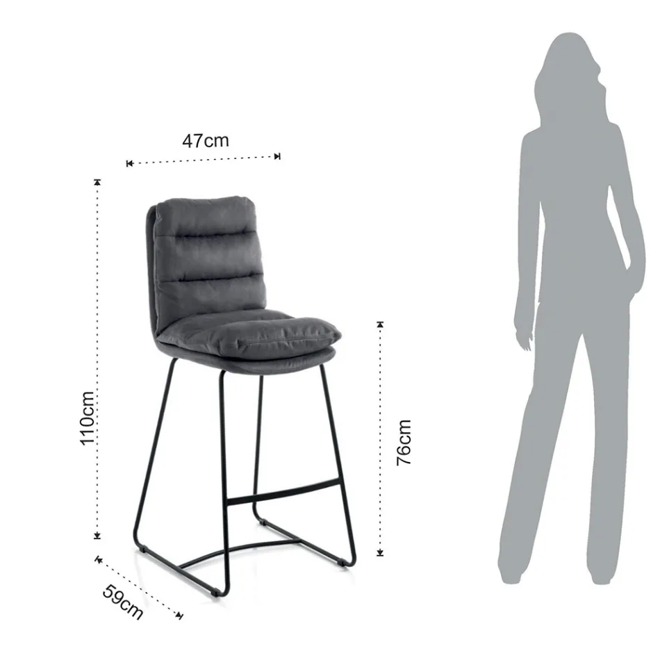 Kitchen Stool in Microfiber Grey Velvet Effect 2 Pieces - Fortaleza Viadurini