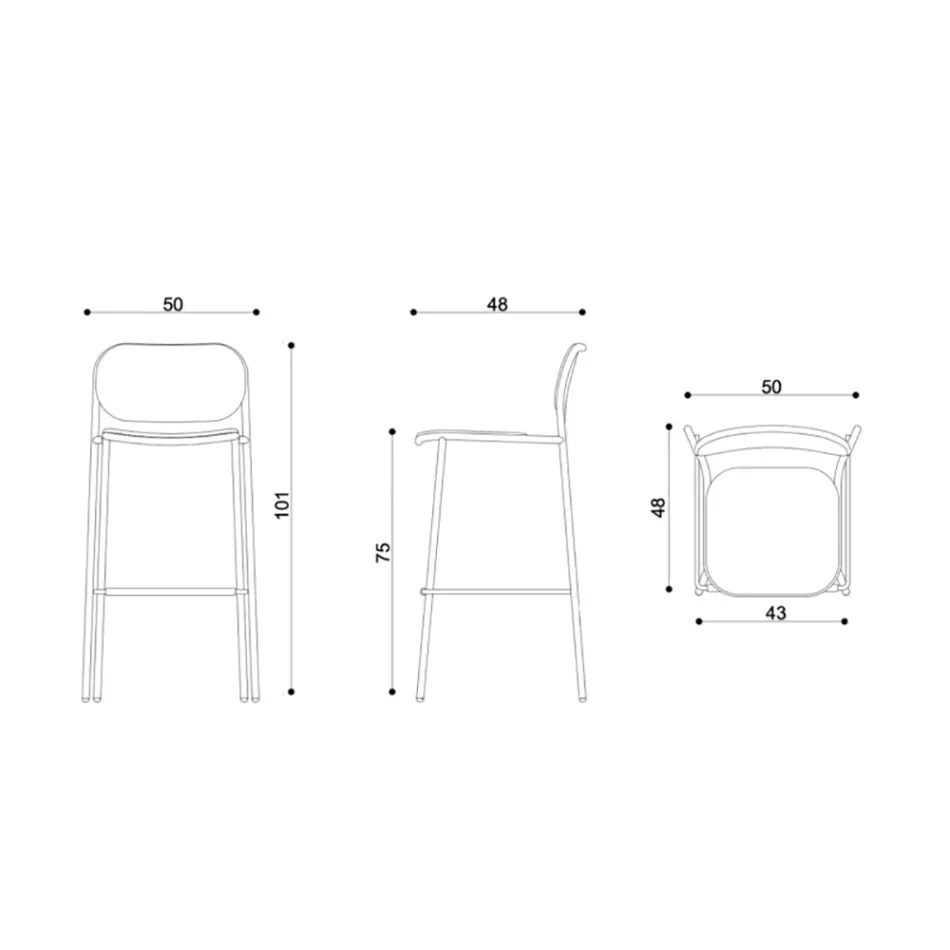 Kitchen Stool in Fabric and Metal Made in Italy 2 Pieces - Sangria Viadurini