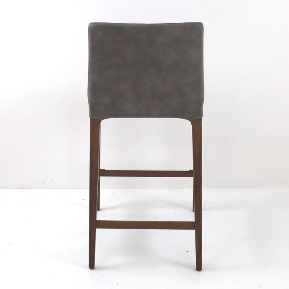 Indoor Stool in Ash Wood and Faux Leather Made in Italy - Floki Viadurini